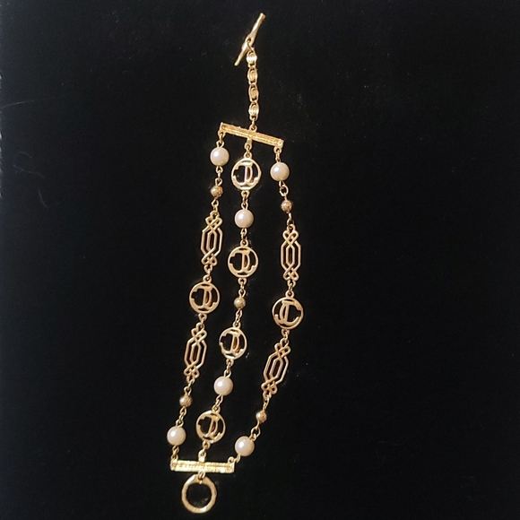 Vintage Joan Collins Signature  3 Strand Gold w/Pearls Bracelet - Picture 1 of 5